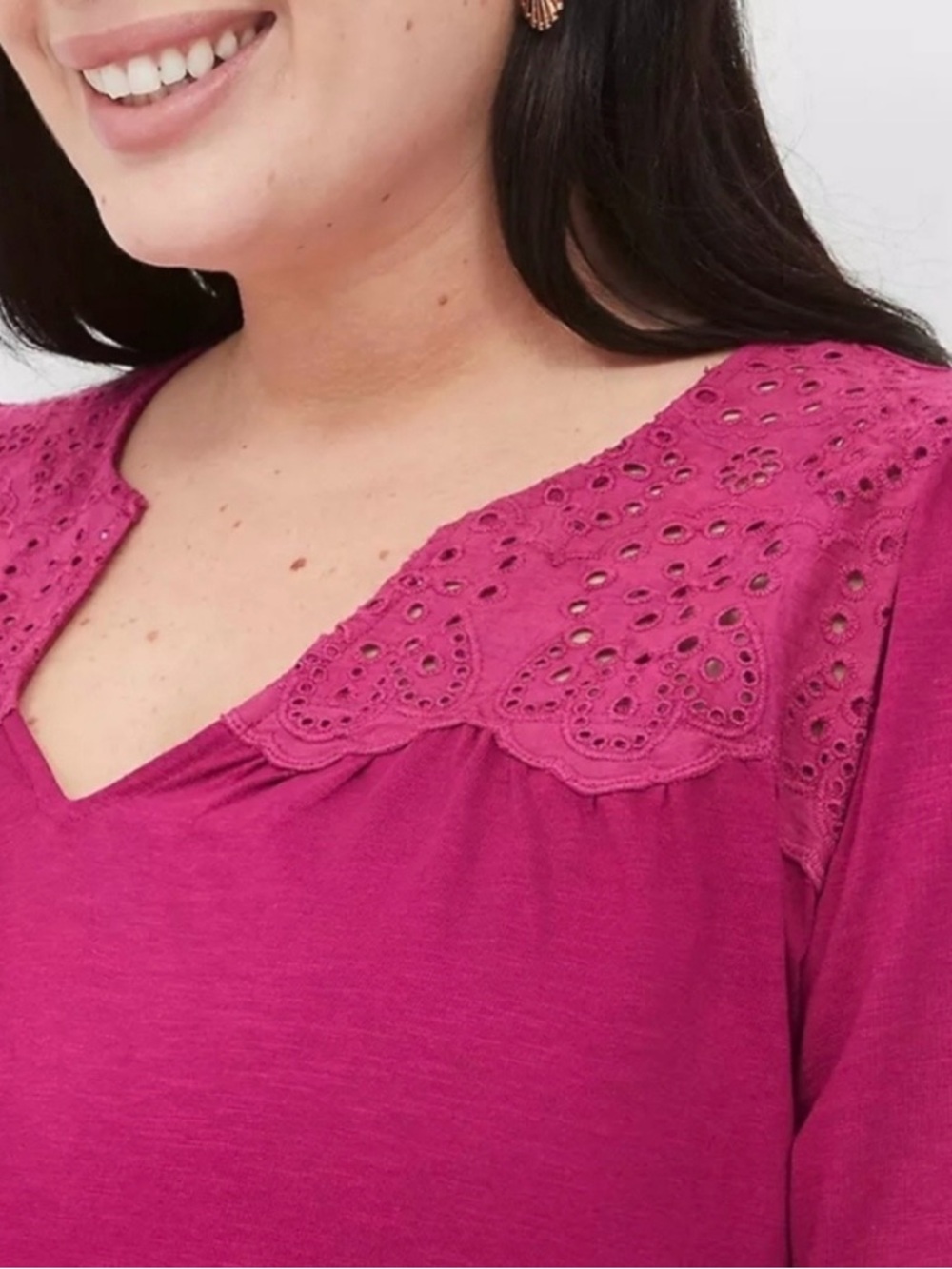 Lane Bryant 3/4-Sleeve Eyelet-Detail Swing Dress NWOT Magenta Plus Womens 22/24 - Picture 3 of 6